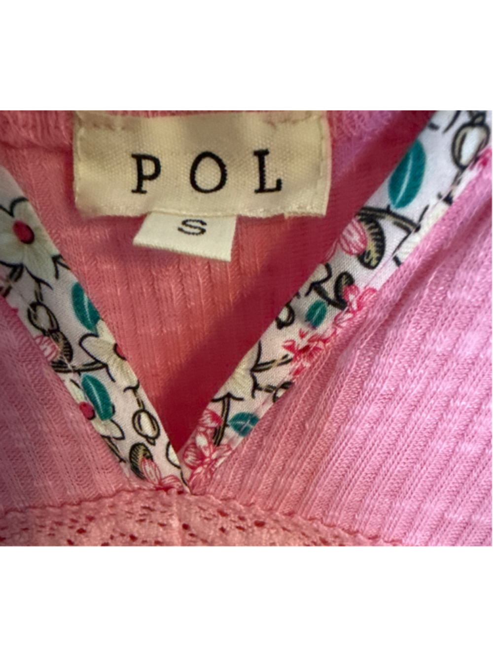 POL Size S Pink Floral Lace Trim Tank Top - Picture 5 of 6